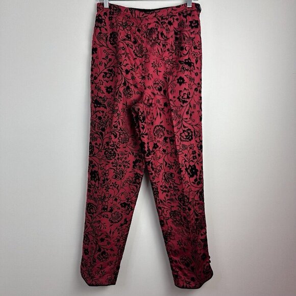 Silkland Pants Womens 10 Red Silk Black Velvet Floral‎ Vtg 90s Ankle Asian Goth - Picture 6 of 14